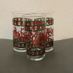 Vintage Houze Seasons Greetings Holiday Tumbler Stained Glass Design set of 3